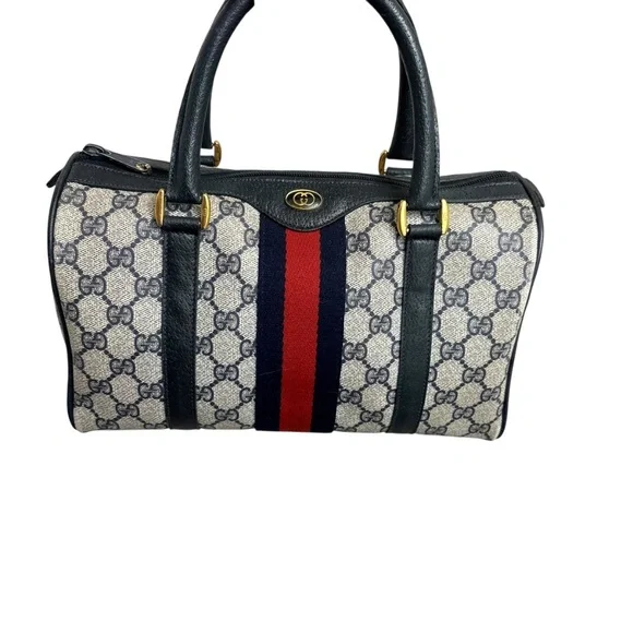 Gucci vintage blue canvas and leather Boston bag BEAUTIFUL